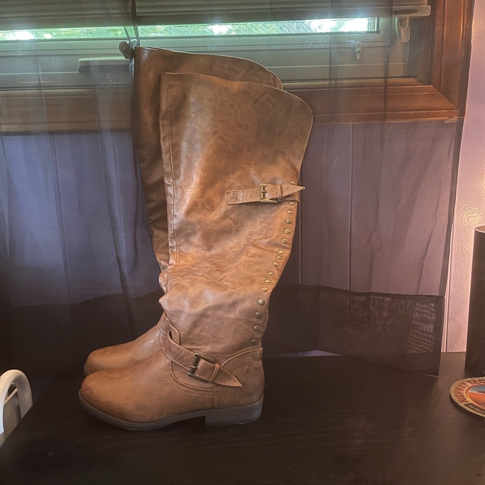 thigh high brown boots